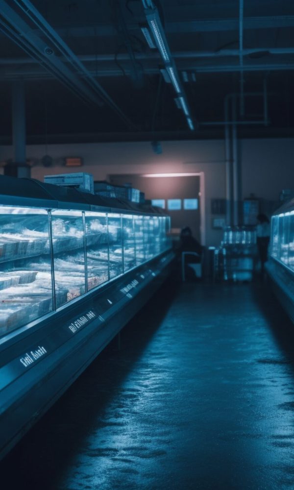 Fresh groceries inside modern supermarket, no people generated by artificial intelligence